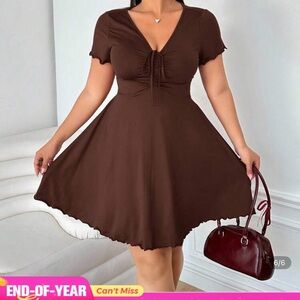 Brown v line dress